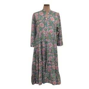 Jane Valken Maxi Dress Size Large Blue Tie Dye Floral